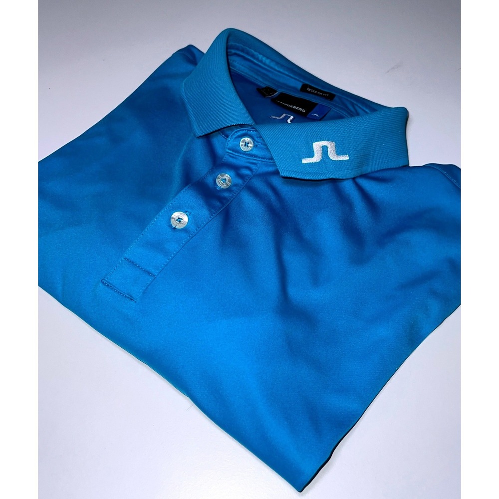 J.Lindeberg M Tour Tech Golf Polo Mens L Blue Jersey Regular Fit Performance